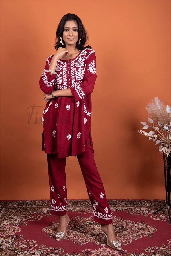 Maroon Chikankari Pocket Style Coord Set