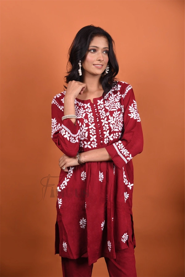 Maroon Chikankari Pocket Style Coord Set