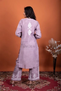 Lavender Chikankari Kurta Plazo Set - Lavender, L(40)