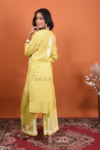 Dhani Chikankari Kurta Plazo Set - Dhani(Yellowish Green), L(40)