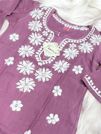 Dark Wine Reyon Chikankari Kids Dress - Dark Wine, 18