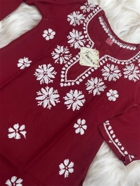 Maroon Reyon Chikankari Kids Dress - Maroon, 16