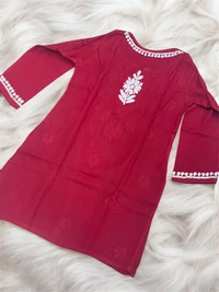 Maroon Reyon Chikankari Kids Dress - Maroon, 16