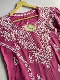Magenta Chikankari Kali Style Long Kurti - Magenta, M(38)
