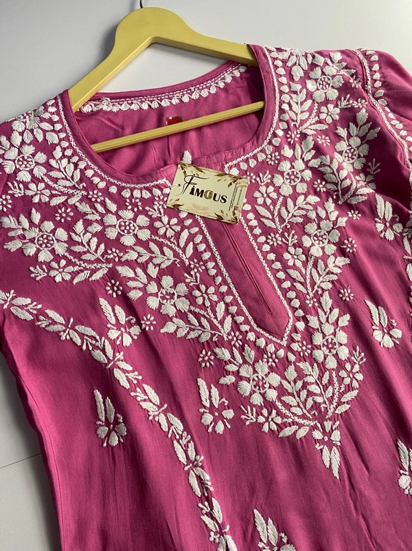 Magenta Chikankari Kali Style Long Kurti - Magenta, M(38)