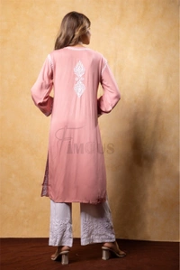 Peach Chikankari Satin Reyon Long Kurti - Peach, 2XL(44)