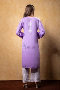 Lilac Chikankari Satin Reyon Long Kurti - 4XL(48), Lilac