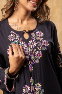 Nargis Chikankari Multi Embroidered Long Kurta - Black - Black, 2XL(44)
