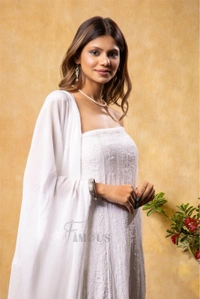 Premium Chikankari And Zardozi Anarkali And Dupatta Set - Semi Stiched