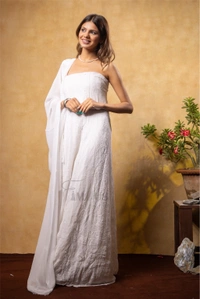 Premium Chikankari And Zardozi Anarkali And Dupatta Set - Semi Stiched