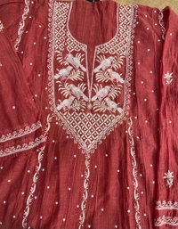 Rust Premium Chikankari Anarkali And Dupatta Set - Semi Stiched, Rust