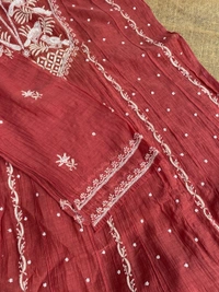 Rust Premium Chikankari Anarkali And Dupatta Set - Semi Stiched, Rust