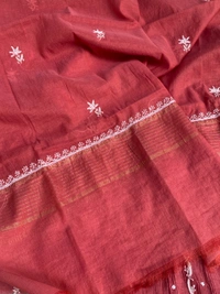 Rust Premium Chikankari Anarkali And Dupatta Set - Semi Stiched, Rust