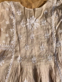 Rose Gold Chikankari Tissue Gown With Dupatta - Semi Stiched, Tussar