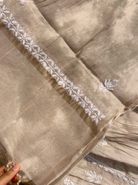 Rose Gold Chikankari Tissue Gown With Dupatta - Semi Stiched, Tussar