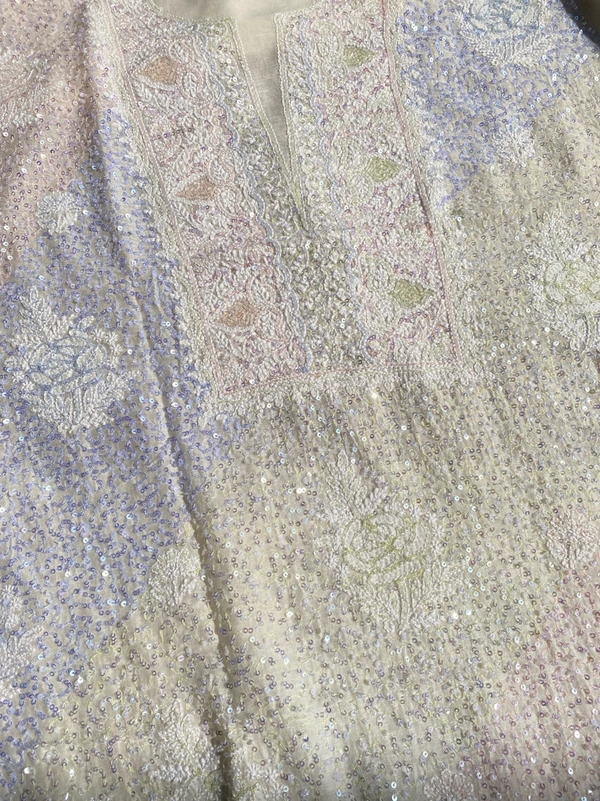 Exquisite Chikankari With Full Sequins Jaal Work Unstiched Dress Material - Unstiched