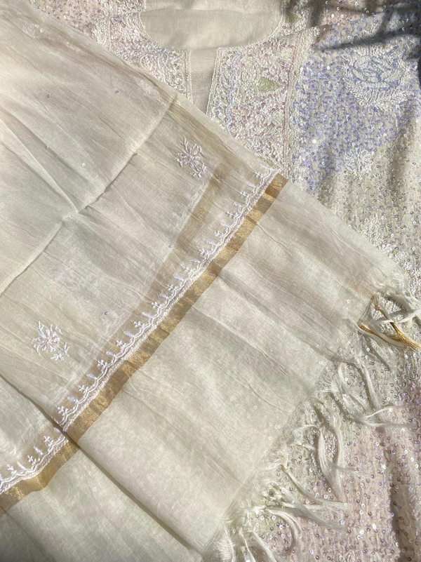 Exquisite Chikankari With Full Sequins Jaal Work Unstiched Dress Material - Unstiched