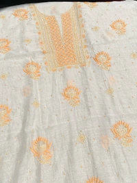 Creamy White Mul Chanderi Unstich Dress - Unstiched