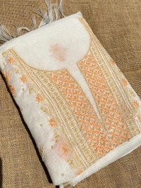 Creamy White Mul Chanderi Unstich Dress - Unstiched