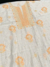 Creamy White Mul Chanderi Unstich Dress - Unstiched