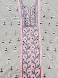 Premium Chikankari White And Pink Threads Kurta Dupatta Set - Unstiched