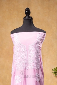Pink Modal Chikankari Unstiched Dress Material - Unstiched, Pink
