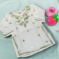Kids Chikankari Kurti Gharara Set(Mehndi) - White, 36