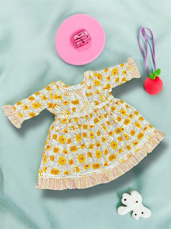 Kids Chikankari  Co-ord Sets In Mulmul Print(Mustard Yellow)