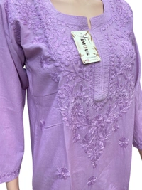 Purple Chikankari Kurti in Soft Mul Cotton - Purple, 3XL(46)