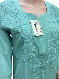 Mint Green Chikankari Kurti in Soft Mul Cotton - M(38), Mint Green