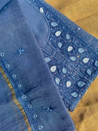 Slate Grey Chikankari Unstitched Kurta Dupatta Set - Gray