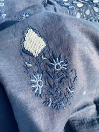 Slate Grey Chikankari Unstitched Kurta Dupatta Set - Gray