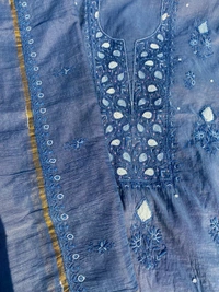 Slate Grey Chikankari Unstitched Kurta Dupatta Set - Gray