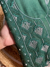 Zunaira Bottle Green Chikankari Unstiched Kurta Dupatta - Unstiched, bottle green