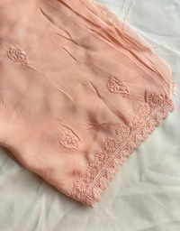 Zaanya Unstiched Peach Chikankari Kurta Dupatta - Peach