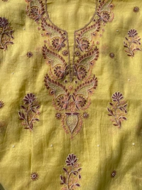 Yellow Chikankari Unstitched Kurta Dupatta Set - Laser Lemon