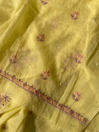 Yellow Chikankari Unstitched Kurta Dupatta Set - Laser Lemon