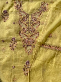 Yellow Chikankari Unstitched Kurta Dupatta Set - Laser Lemon