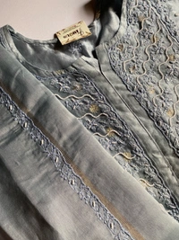 Sunehri – Grey Handcrafted Chikankari Gown Set - Semi Stiched, Gray
