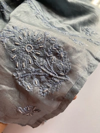Sunehri – Grey Handcrafted Chikankari Gown Set - Semi Stiched, Gray