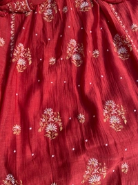 Aneesa – Apple Red Handcrafted Chikankari Gown Set - Semi Stiched, Apple Red