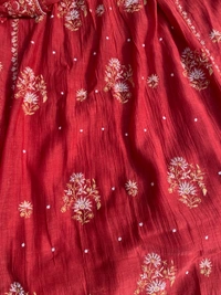 Aneesa – Apple Red Handcrafted Chikankari Gown Set - Semi Stiched, Apple Red