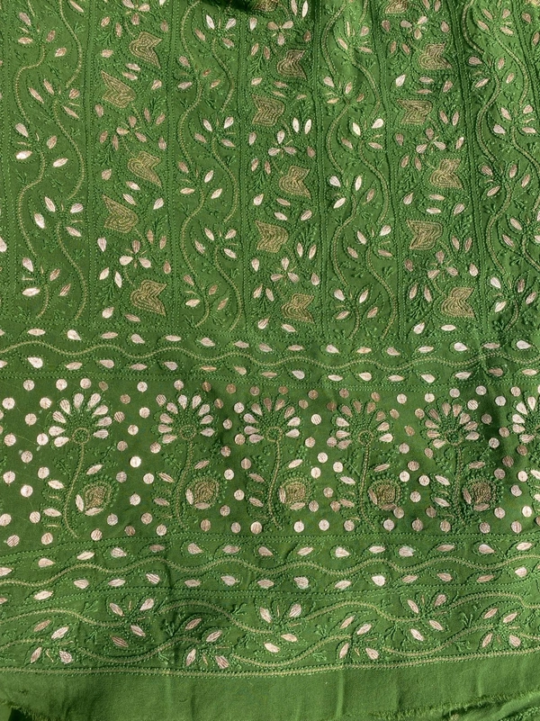 Bottle Green Chikankari Mukaish Viscose Unstiched Dress - Bottle Green