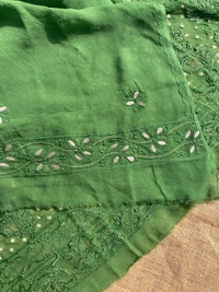 Bottle Green Chikankari Mukaish Viscose Unstiched Dress - Bottle Green