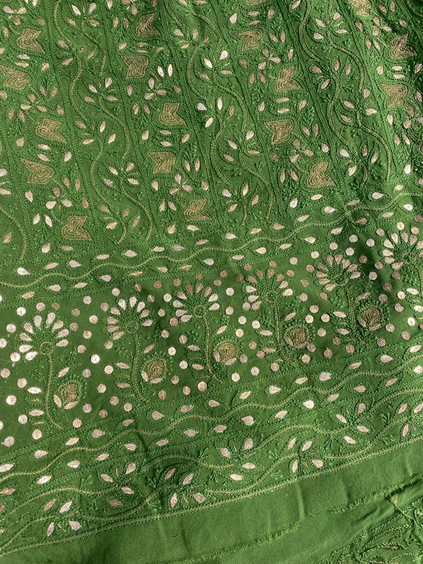 Bottle Green Chikankari Mukaish Viscose Unstiched Dress - Bottle Green