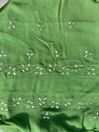 Bottle Green Chikankari Mukaish Viscose Unstiched Dress - Bottle Green