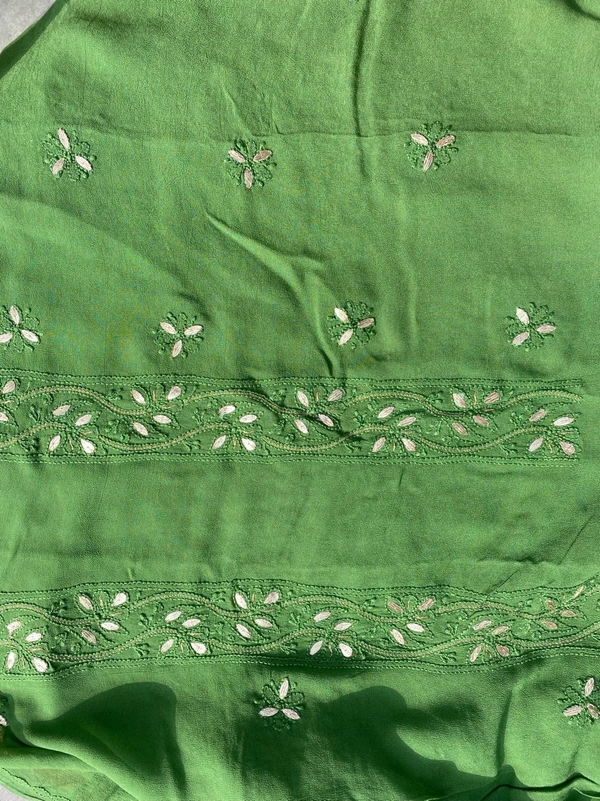 Bottle Green Chikankari Mukaish Viscose Unstiched Dress - Bottle Green
