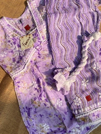 Afshan Tiered Mul Print Kids Chikankari Set -Purple - 18, Purple