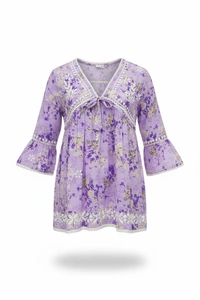 Afshan Tiered Mul Print Kids Chikankari Set -Purple - 36, Purple