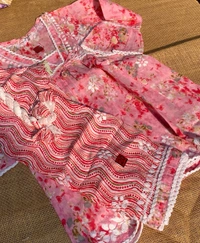 Afshan Tiered Mul Print Kids Chikankari Set -Pink - 36, pink